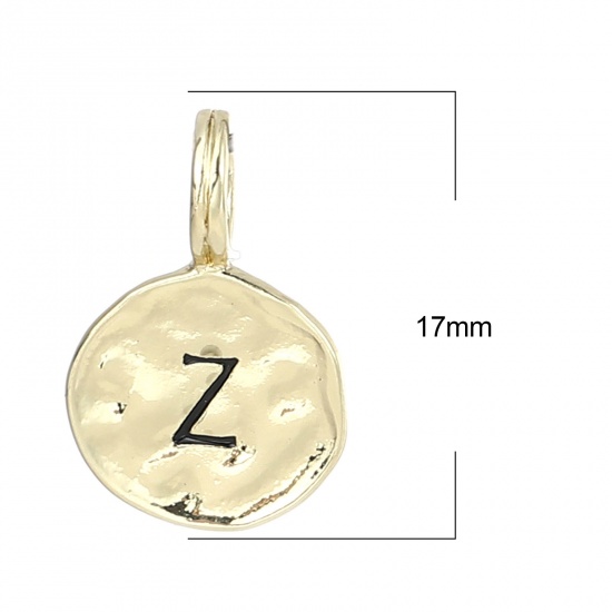 Bild von Zinklegierung Charms 16K Gold Rund Anfangsbuchstabe/ Großbuchstabe Message " Z " Emaille 17mm x 11mm, 20 Stück