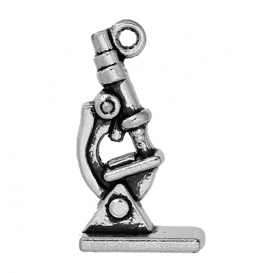Picture of Zinc Metal Alloy 3D Charms Microscope Antique Silver 21mm( 7/8") x 11mm( 3/8"), 50 PCs