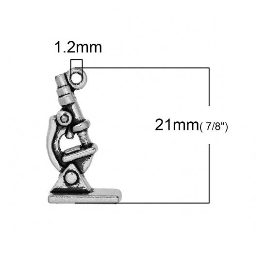 Picture of Zinc Metal Alloy 3D Charms Microscope Antique Silver 21mm( 7/8") x 11mm( 3/8"), 50 PCs