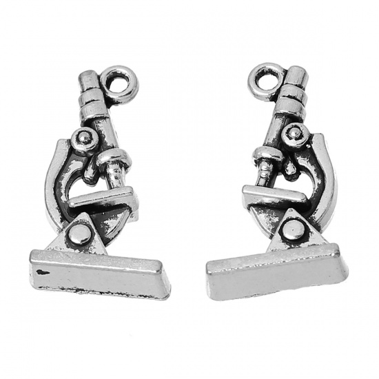 Picture of Zinc Metal Alloy 3D Charms Microscope Antique Silver 21mm( 7/8") x 11mm( 3/8"), 50 PCs