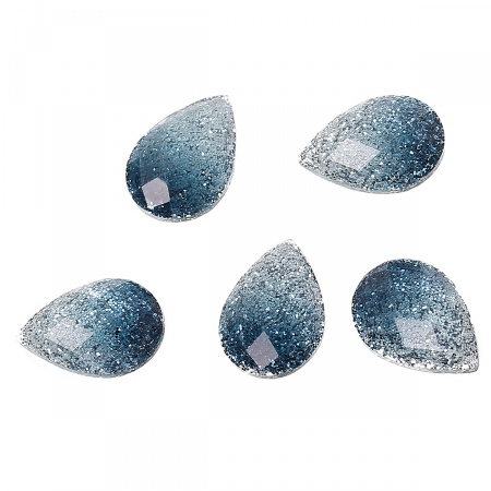 Resin Dome Cabochon Teardrop Steel Gray Glitter Faceted 14mm( 4/8") x 10mm( 3/8"), 50 PCs