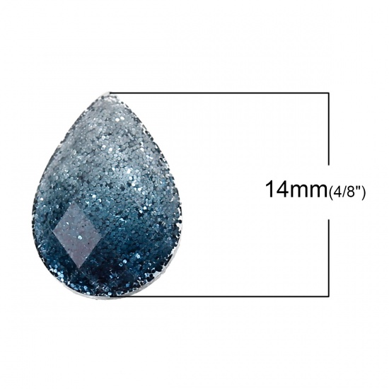 Picture of Resin Dome Cabochon Teardrop Steel Gray Glitter Faceted 14mm( 4/8") x 10mm( 3/8"), 50 PCs