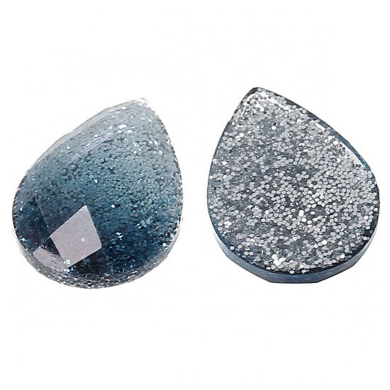 Picture of Resin Dome Cabochon Teardrop Steel Gray Glitter Faceted 14mm( 4/8") x 10mm( 3/8"), 50 PCs