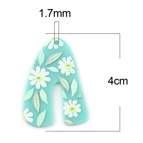 Imagen de Resina Colgantes En forma de V Verde Menta Flor 4cm x 2.9cm, 5 Unidades