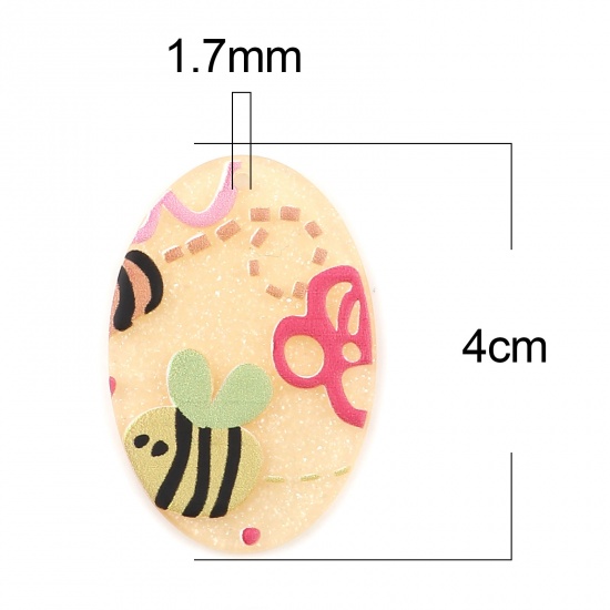 Picture of Resin Insect Pendants Oval Bee Orange 4cm x 2.7cm, 5 PCs