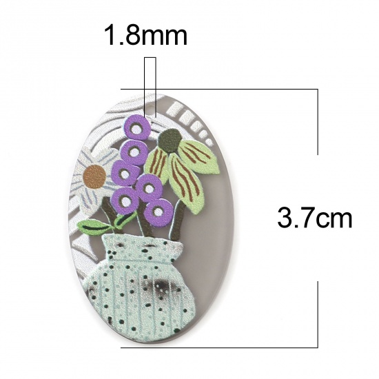 Picture of Resin Pendants Oval Flower Multicolor 3.7cm x 2.4cm, 5 PCs