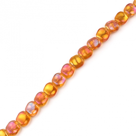 Picture of Glass AB Rainbow Color Aurora Borealis Beads Irregular Orange Color Plated About 12mm x 10mm, Hole: Approx 1.2mm, 50 PCs