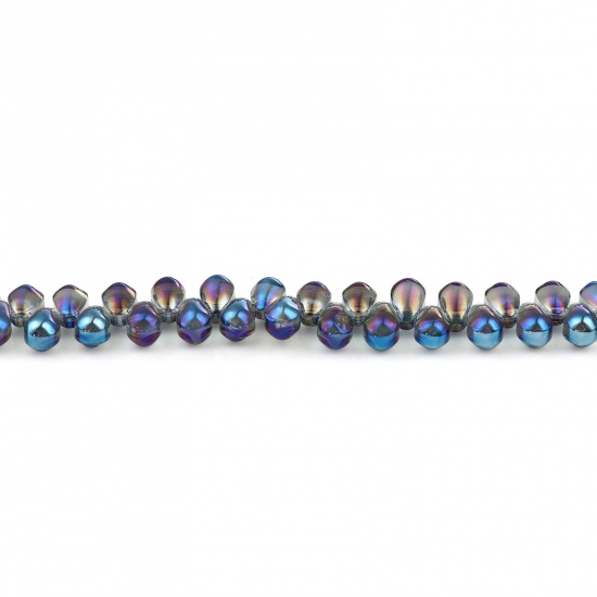 Picture of Glass AB Rainbow Color Aurora Borealis Beads Drop Blue Violet Color Plated About 9mm x 6mm, Hole: Approx 1mm, 100 PCs