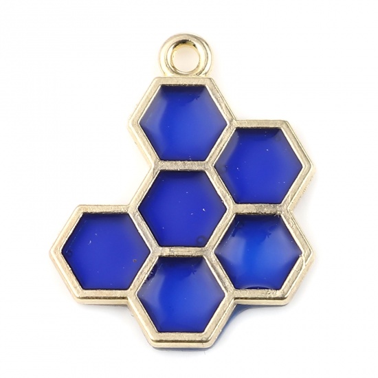 Picture of Zinc Based Alloy Charms Dainty Beehive Gold Plated Blue Enamel 21mm x 17mm, 5 PCs