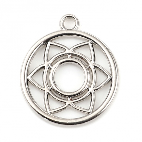 Bild von Zinklegierung Religiös Charms Yoga Heilung Silberfarbe Sakralchakra Hohl 23mm x 20mm, 10 Stück