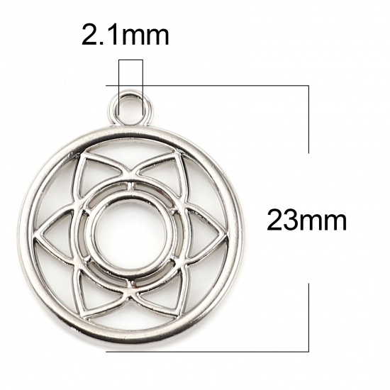 Bild von Zinklegierung Religiös Charms Yoga Heilung Silberfarbe Sakralchakra Hohl 23mm x 20mm, 10 Stück