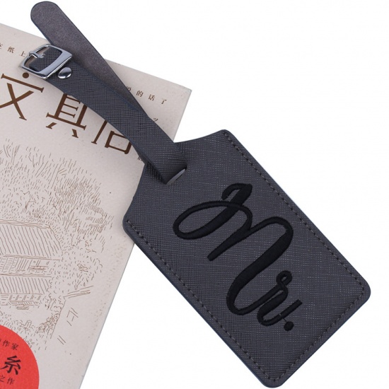 Picture of Gray - PU Leather Embroidered Luggage Tag Airplane Boarding Pass Travel Case Hanging Tag 11x7cm, 1 Piece