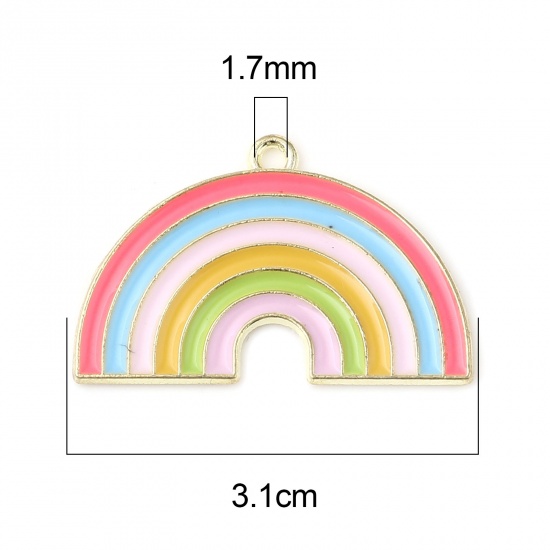Picture of Zinc Based Alloy Weather Collection Pendants Rainbow Gold Plated Multicolor Enamel 3.1cm x 2cm, 10 PCs