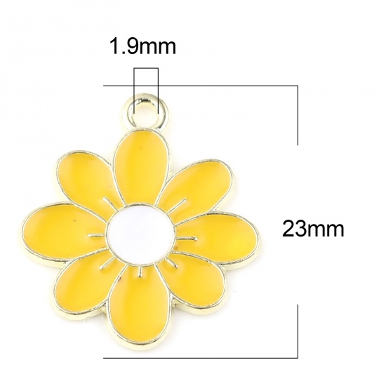 Picture of Zinc Based Alloy Charms Gold Plated Yellow Flower Enamel 23mm x 21mm, 20 PCs