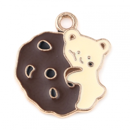 Zinc Based Alloy Charms Biscuit KC Gold Plated Coffee Bear Enamel 23mm x 20mm, 10 PCs