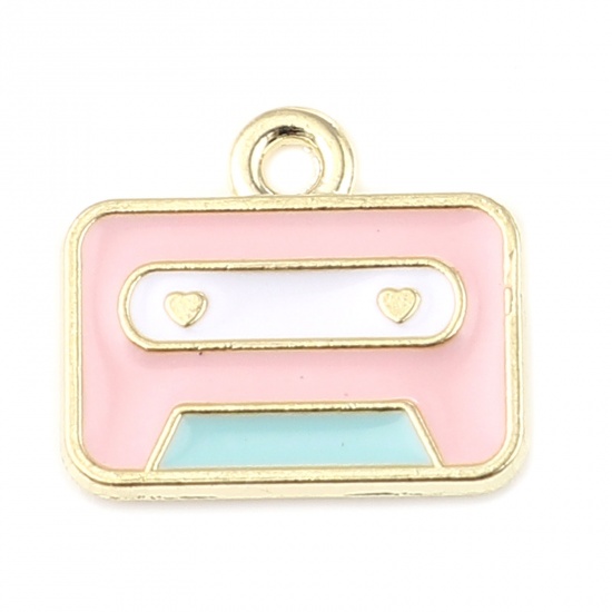 Picture of Zinc Based Alloy Charms Radio Gold Plated Pink Enamel 16mm x 14mm, 20 PCs