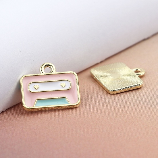 Picture of Zinc Based Alloy Charms Radio Gold Plated Pink Enamel 16mm x 14mm, 20 PCs