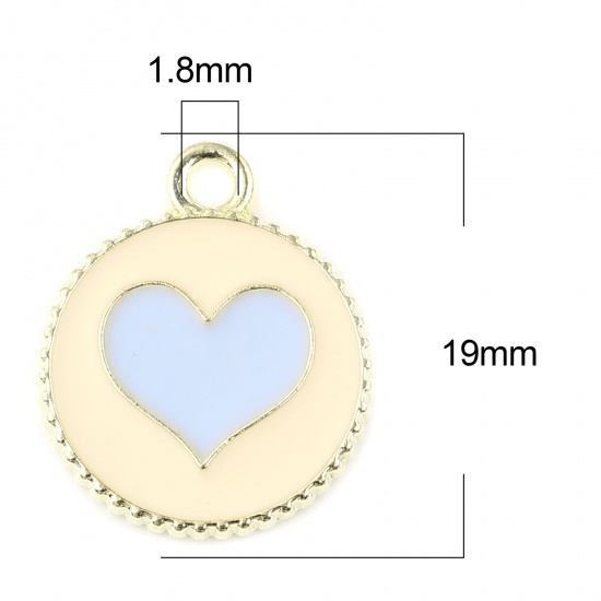 Picture of Zinc Based Alloy Valentine's Day Charms Round Gold Plated Blue Heart Enamel 19mm x 16mm, 20 PCs