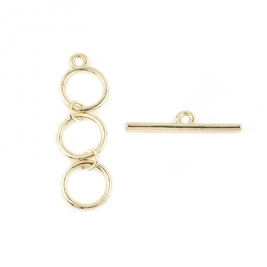 Picture of Zinc Based Alloy Toggle Clasps Round Gold Plated 3.6x1cm 2.3x0.5cm, 3 Sets
