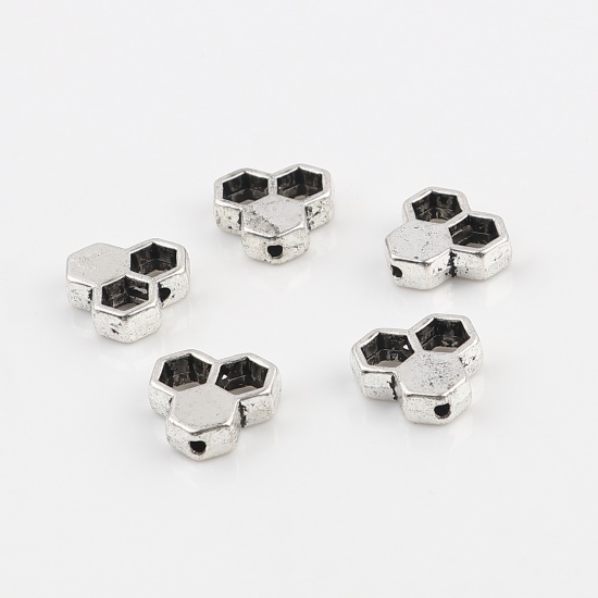 Picture of Zinc Based Alloy Spacer Beads Dainty Beehive Antique Silver Color About 12mm x 12mm, Hole: Approx 1.4mm, 50 PCs