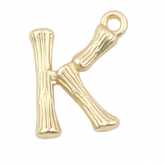 Immagine di Lega di Zinco Charms Lettera Oro Opaco Bambù Lettere " K " 15mm x 12mm , 10 Pz