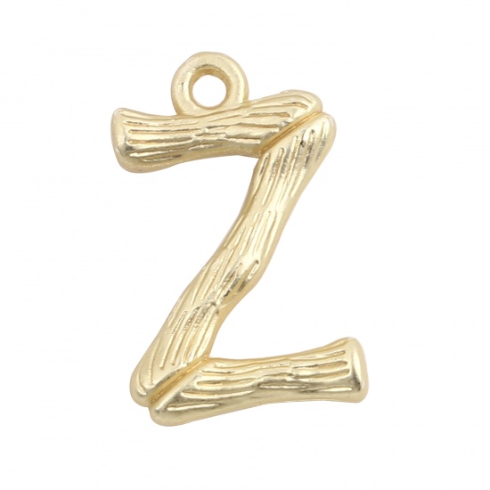 Immagine di Lega di Zinco Charms Lettera Oro Opaco Bambù Lettere " Z " 17mm x 11mm , 10 Pz