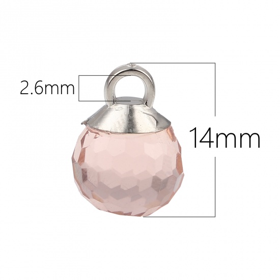 Immagine di Lega di Zinco + Vetro Charms Palla Tono Argento Rosa Caldo Sezione 14mm x 10mm, 5 Pz