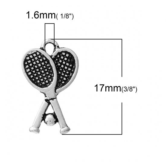 Bild von Messing Sport Anhänger Schläger Antiksilber 17mm x 10mm, 3 Stück