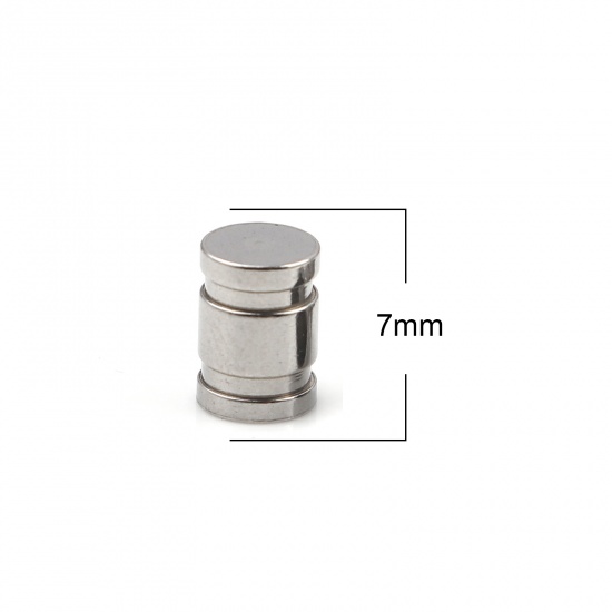 Picture of Stainless Steel Cord End Caps Cylinder Silver Tone Stripe (Fits 4mm Cord) 7mm x 5mm, 10 PCs
