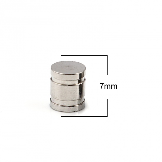 Picture of Stainless Steel Cord End Caps Cylinder Silver Tone Stripe (Fits 5mm Cord) 7mm x 6mm, 10 PCs