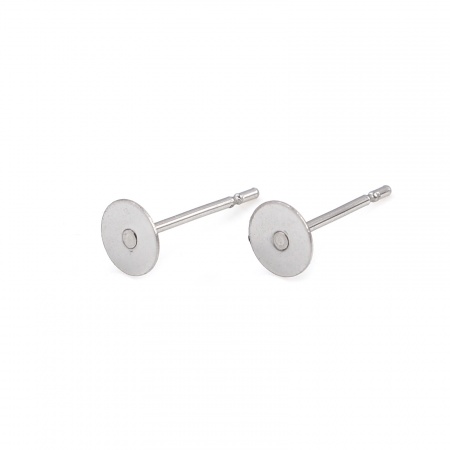 Bild von 304 Edelstahl Ohrring Ohrstecker Rund Silberfarbe Klebbar (für 5mm) 5mm D., Drahtstärke: (21 gauge), 50 Stück