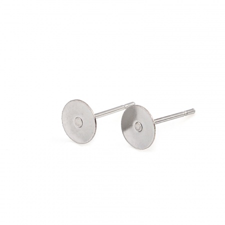 Bild von 304 Edelstahl Ohrring Ohrstecker Rund Silberfarbe Klebbar (für 6mm) 6mm D., Drahtstärke: (21 gauge), 50 Stück