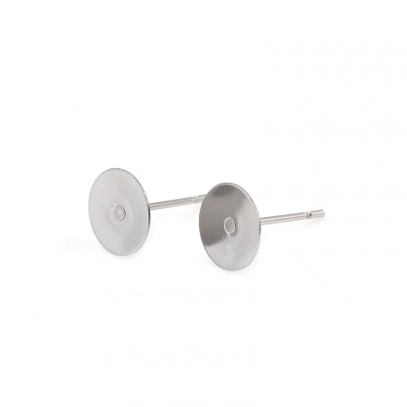 Bild von 304 Edelstahl Ohrring Ohrstecker Rund Silberfarbe Klebbar (für 8mm) 8mm D., Drahtstärke: (21 gauge), 50 Stück