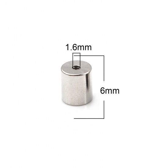 Immagine di Acciaio Inossidabile Connettore di Collana Cilindrico Tono Argento (Adatto 4.5mm Corda) 6mm x 5mm, 10 Pz