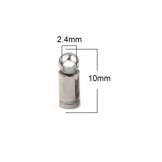 Immagine di Acciaio Inossidabile Connettore di Collana Cilindrico Tono Argento (Adatto 3.5mm Corda) 10mm x 4mm, 10 Pz