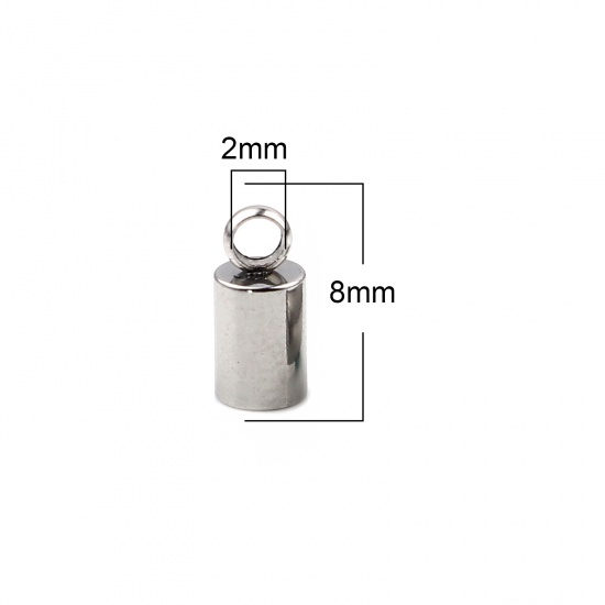 Immagine di Acciaio Inossidabile Connettore di Collana Cilindrico Tono Argento (Adatto 3mm Corda) 8mm x 4mm, 10 Pz