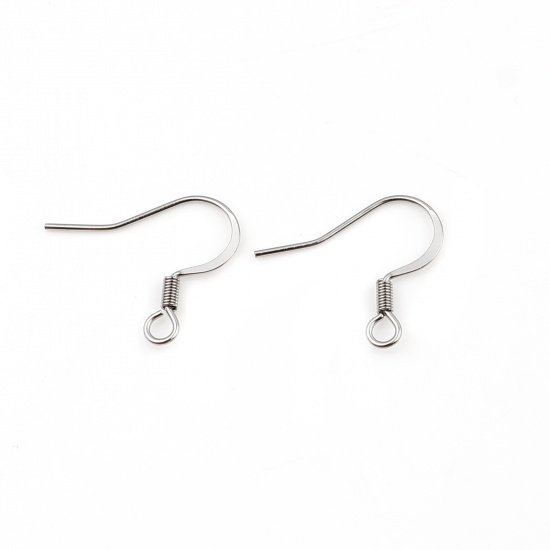 Picture of 304 Stainless Steel Ear Wire Hooks Earrings For DIY Jewelry Making Accessories Hook Silver Tone With Loop 18mm x 16mm, Post/ Wire Size: (21 gauge), 50 PCs