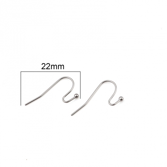 Picture of 304 Stainless Steel Ear Wire Hooks Earrings For DIY Jewelry Making Accessories S-shape Silver Tone 22mm x 12mm, Post/ Wire Size: (21 gauge), 50 PCs