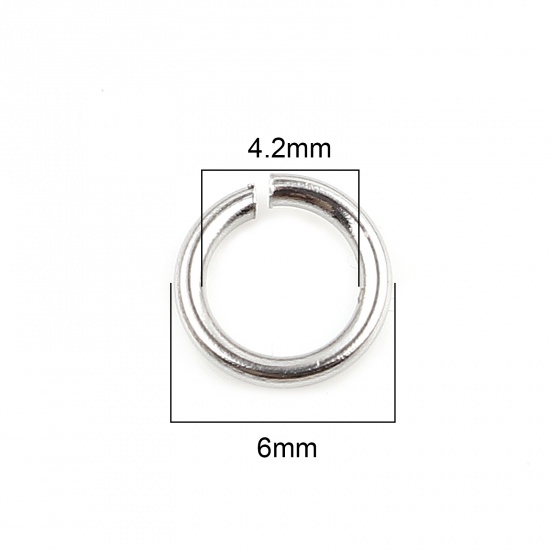 Picture of 0.9mm Stainless Steel Open Jump Rings Findings Round Silver Tone 6mm Dia., 100 PCs