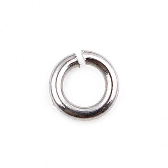 Picture of 0.8mm Stainless Steel Open Jump Rings Findings Round Silver Tone 4mm Dia., 100 PCs