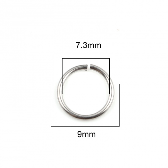 Picture of 0.9mm Stainless Steel Open Jump Rings Findings Round Silver Tone 9mm Dia., 100 PCs