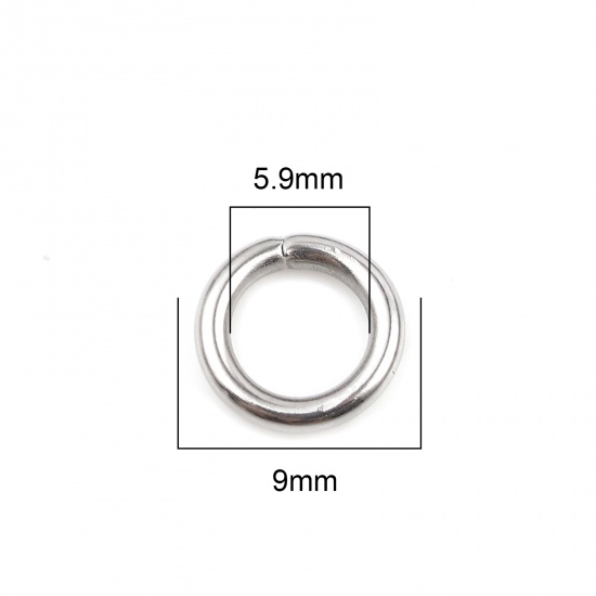 Picture of 1.5mm Stainless Steel Open Jump Rings Findings Round Silver Tone 9mm Dia., 100 PCs