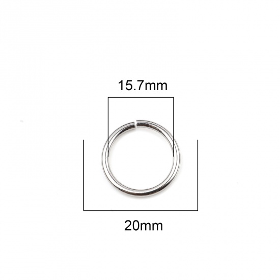 Picture of 2mm Stainless Steel Open Jump Rings Findings Round Silver Tone 20mm Dia., 100 PCs