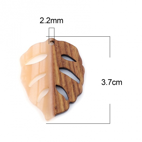 Picture of Resin & Wood Wood Effect Resin Pendants Leaf Orange Pink 3.7cm x 2.8cm, 3 PCs