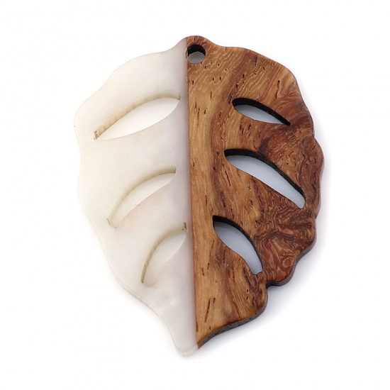 Picture of Resin & Wood Wood Effect Resin Pendants Leaf Creamy-White 3.7cm x 2.8cm, 3 PCs