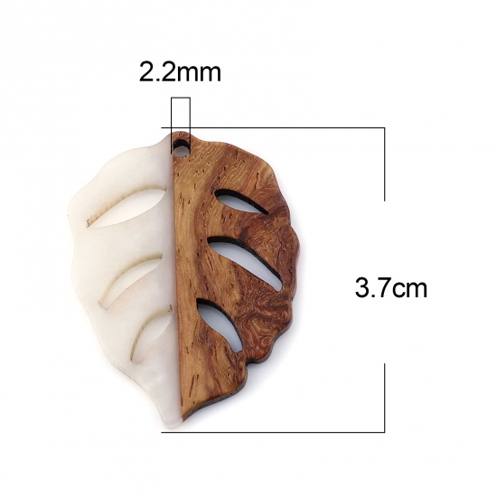 レジン+ウッド 木目調樹脂 ペンダント 葉 オフホワイト 3.7cm x 2.8cm、 3 個 の画像