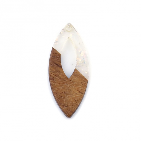Picture of Resin & Wood Wood Effect Resin Pendants Marquise Natural Foil 3.8cm x 1.6cm, 3 PCs