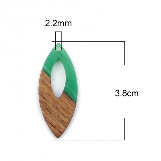 レジン+ウッド 木目調樹脂 ペンダント マーキス 緑 3.8cm x 1.6cm、 3 個 の画像