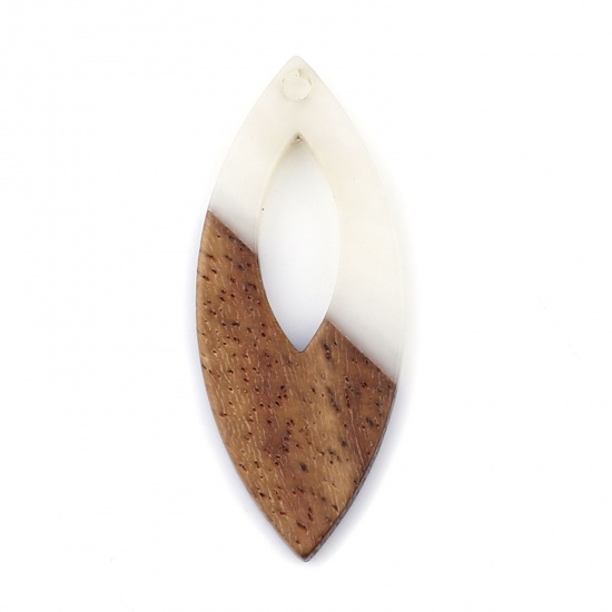Picture of Resin & Wood Wood Effect Resin Pendants Marquise Creamy-White 3.8cm x 1.6cm, 3 PCs