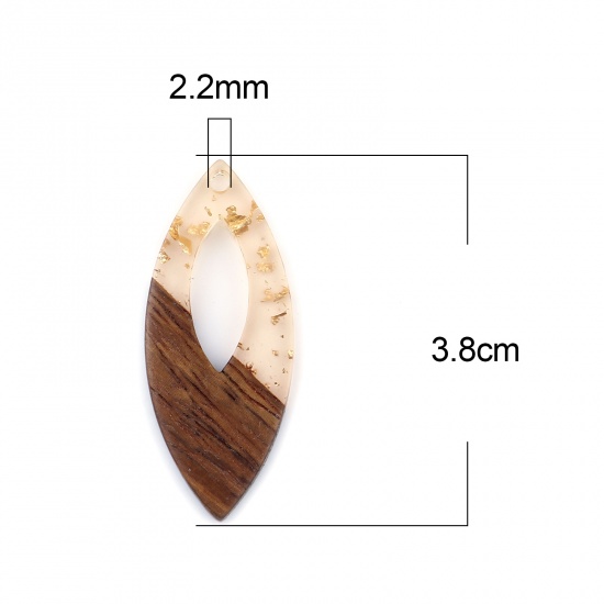 Picture of Resin & Wood Wood Effect Resin Pendants Marquise Light Orange Foil 3.8cm x 1.6cm, 3 PCs
